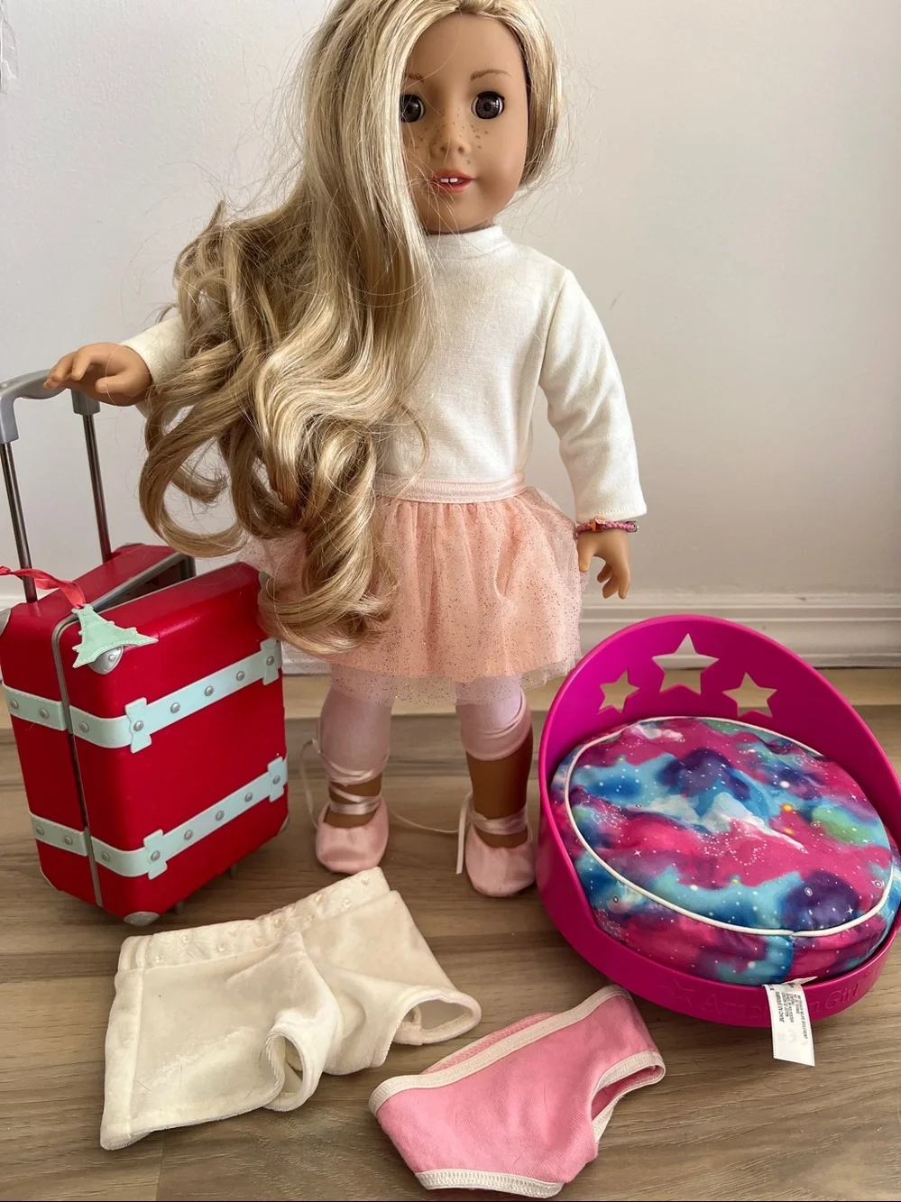American Girl Doll Pink Chair & Red Suitcase Set